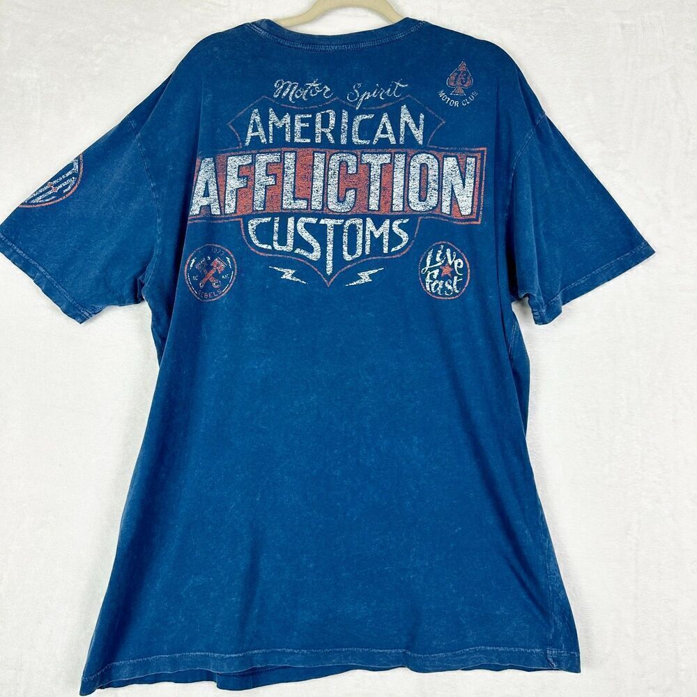 Affliction American Customs Tee Shirt Size 2XL Crewneck Blue Jesse Pinkman Y2K - Picture 2 of 6
